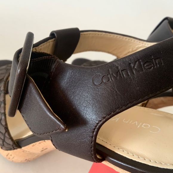 Calvin Klein Bea Platform Stiletto Heel Sandal Brow Red Leather T-Strap Pump 7.5 - Picture 9 of 16